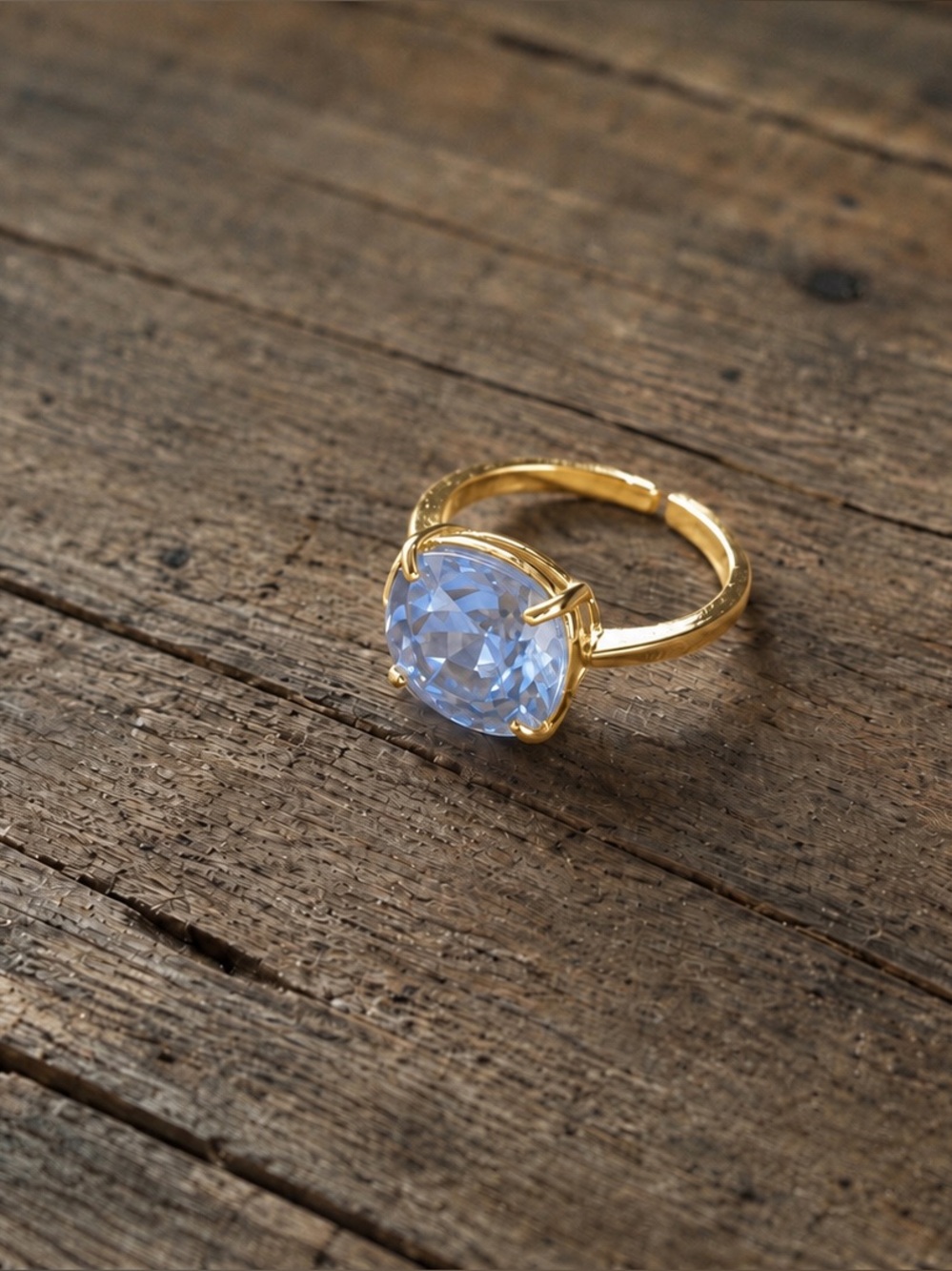 Adjustable light blue sapphire Statement Ring Silver Tone Sparkly Cushion Cut